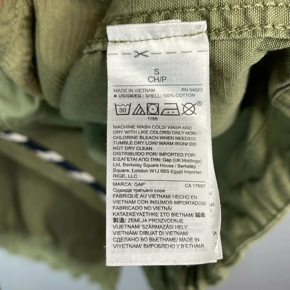 GAP Olive Green Canvas Long Field Utility Jacket Drawstring Zip Snap Army S - Picture 12 of 14